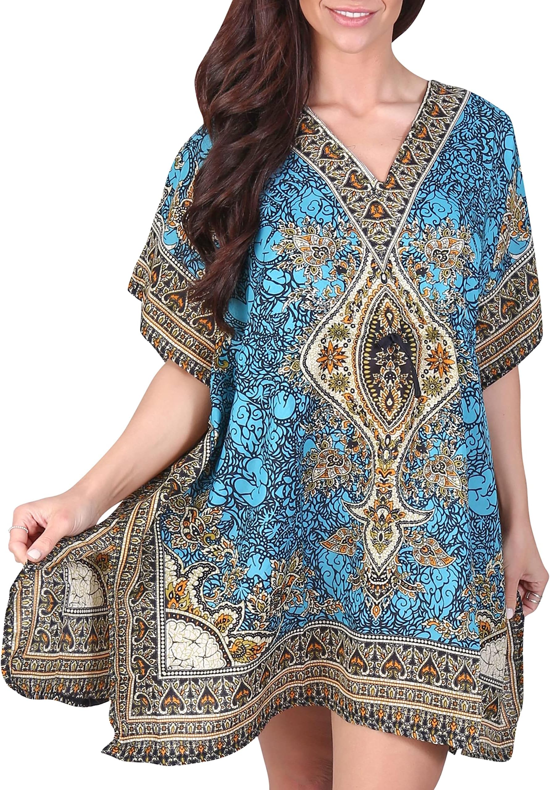 Love My FashionsWomen's Floral Kaftans African Summer Mini Beach Dress Swim Coverups Short Casual Nightwear Loose Sundress Loungewear