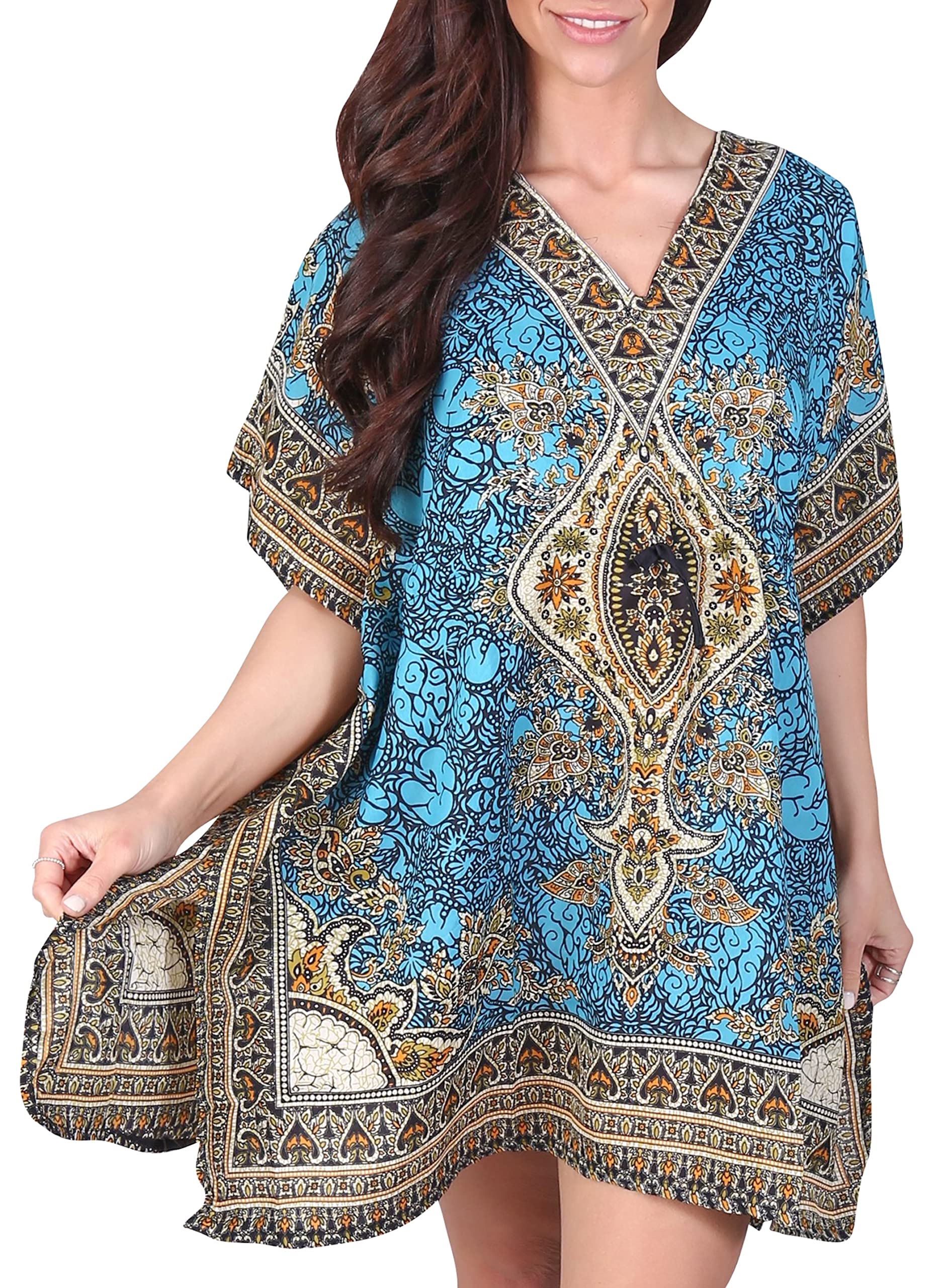 Love My FashionsWomen's Floral Kaftans African Summer Mini Beach Dress Swim Coverups Short Casual Nightwear Loose Sundress Loungewear