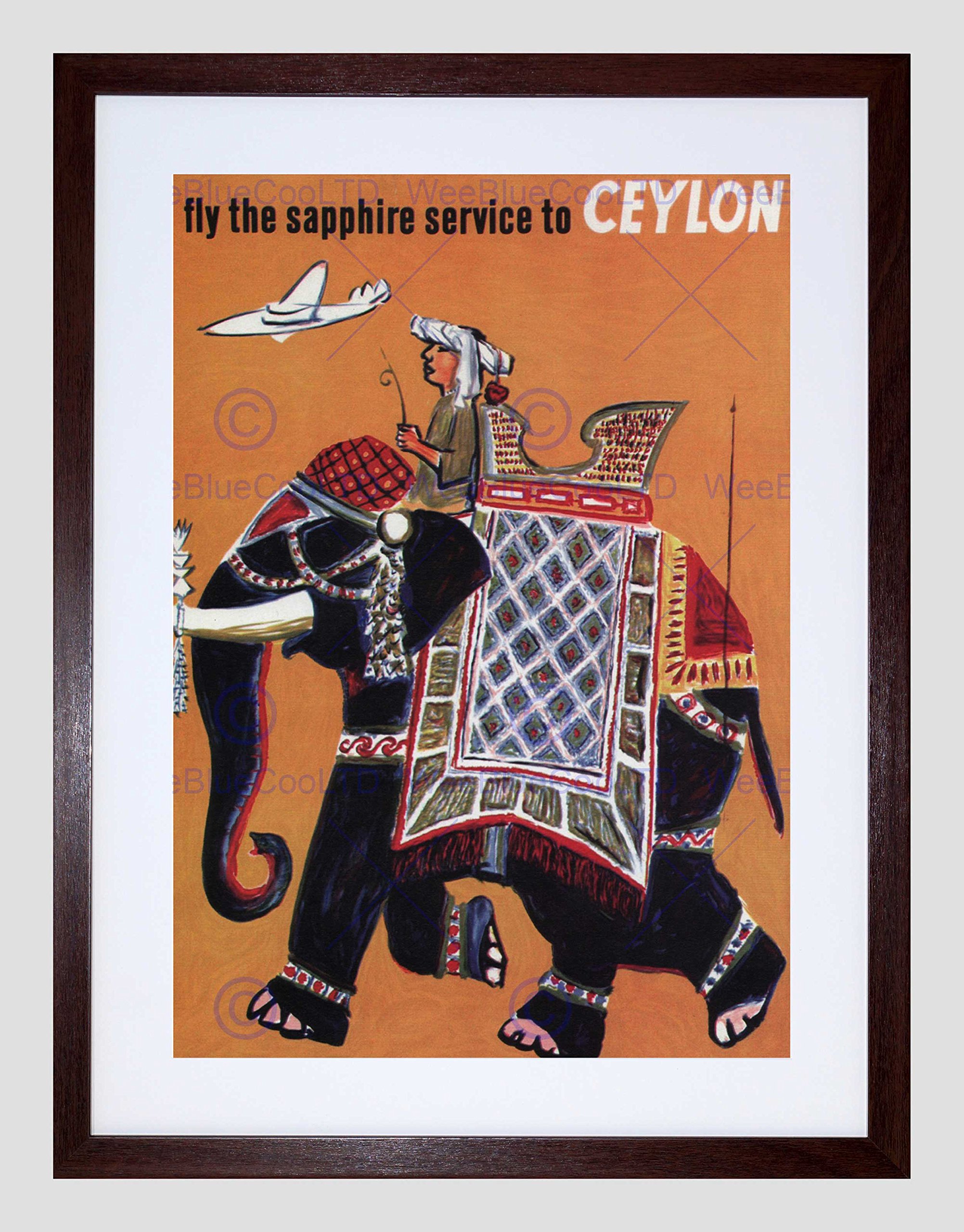 Wee Blue Coo Brown Travel Sapphire Ceylon Sri Lanka Elephant Mahout Framed Wall Art Print