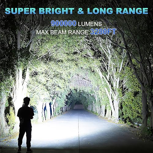 Miniatura 2 de FUROLD Linternas LED recargables de alto lúmenes, 900.000 lúmenes, linterna súper brillante, luz de flash de alta potencia, 7 modos con luz de