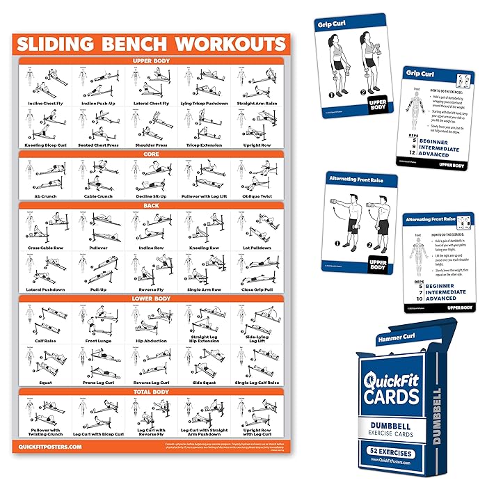 Buy 2 Pack Dumbbell Exercise Playing Cards + Sliding Bench Laminated