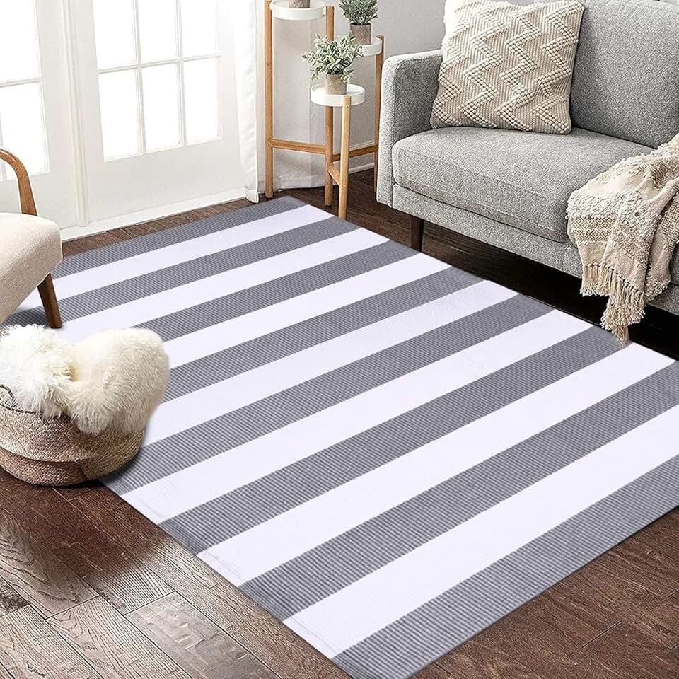 grey and white stripe rug