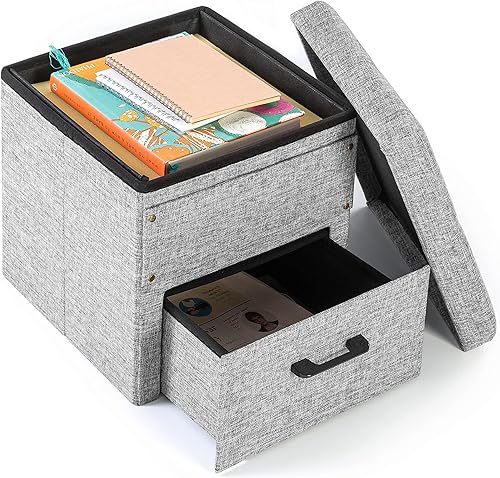 Miniatura 4 de Otto & Ben Stockbox otomana con cajón de almacenamiento, taburete plegable de cubo de 15 pulgadas, gris claro