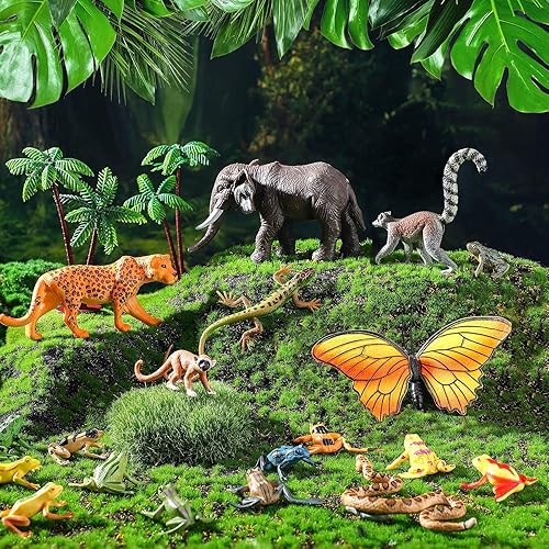 Miniatura 10 de MiniInflat Juego de 30 figuras de animales del desierto, kit de árboles modelos, figuras de animales de resina, con figuras de árbol y cactus para