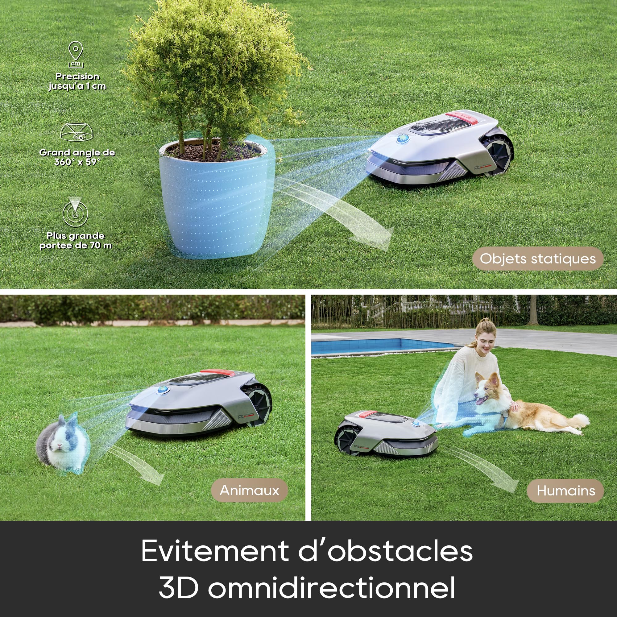 dreame A1 Robot Tondeuse Intelligente, Tondeuse à Gazon robotisée sans Fil périmétrique, Contrôle Aapplication, OmniSense Technologie, Gestion intuitive des Zones, Évitement Intelligent des Obstacles