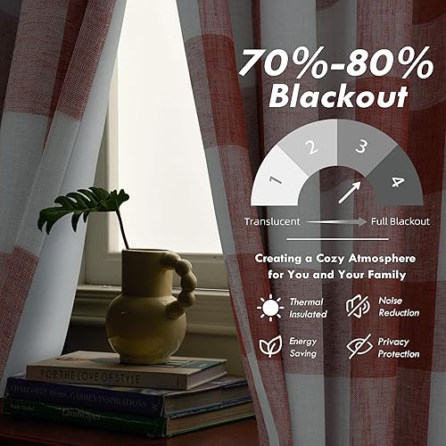 Vista 57 de DriftAway - Cortinas de ojales opacas, patrón a cuadros, forro térmico con aislamiento, blackout, impresas a cuadros, 2 capas, juego de 2 paneles