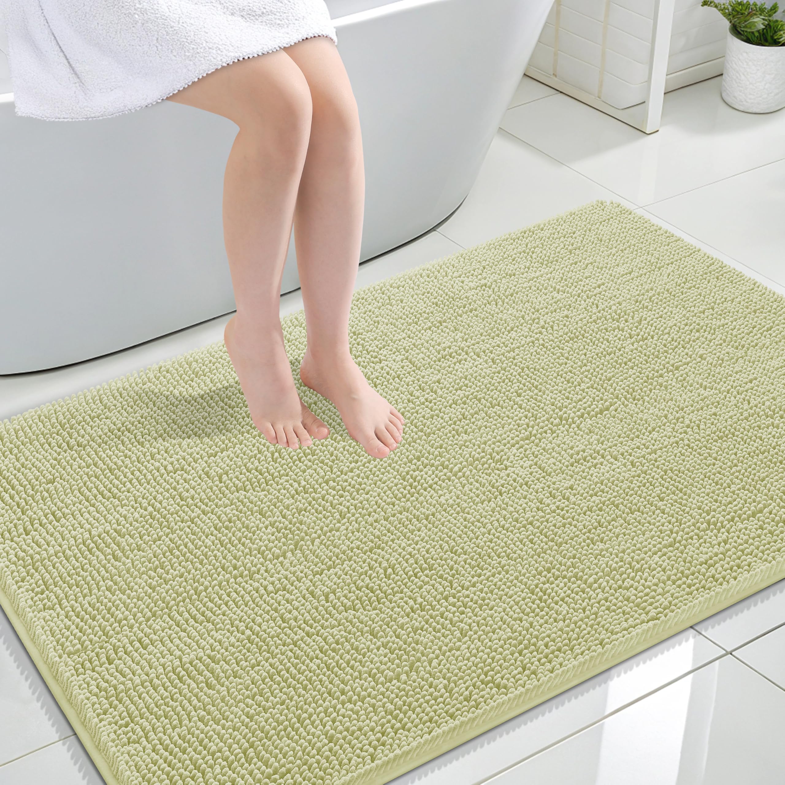 OLANLY Large Bathroom Rugs 47x32, Extra Soft Absorbent Chenille Bath Rugs | Vanilla, Quick-Drying Rubber Backing, Machine Washable Bath Mat for Bathroom Floor, Tub and Shower, Home Decor Accessories