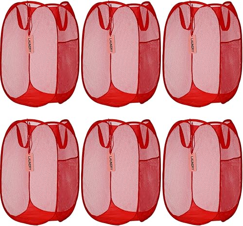Shappy Cesta plegable plegable plegable para ropa sucia con asa etiqueta de madera para dormitorio de niños rojo 6 piezas