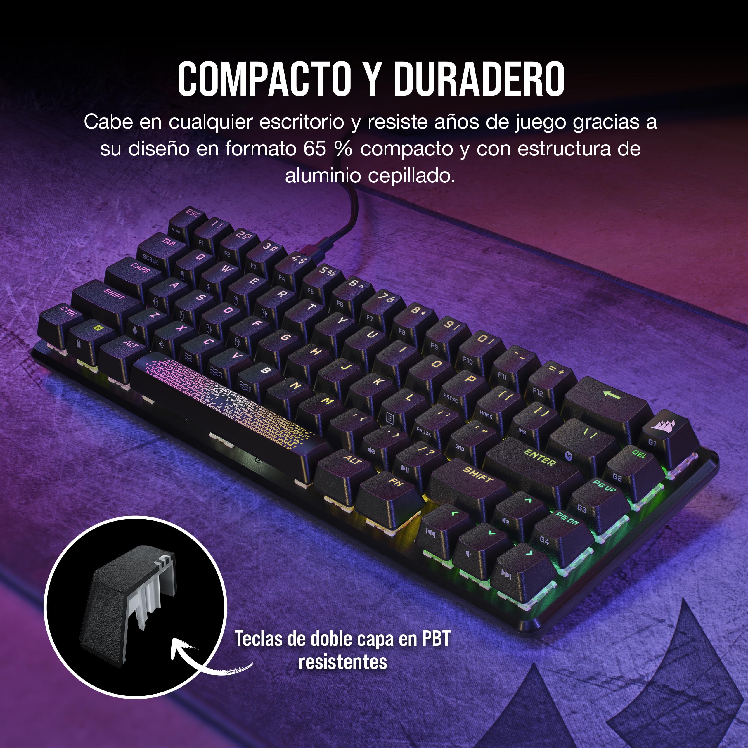 Corsair K65 Pro Mini RGB 65% Teclado con Cable para Juegos - Negro | QWERTY ES, Óptico-Mecánico, Interruptores OPX, Teclados PBT Double-Shot, Compatible con iCUE