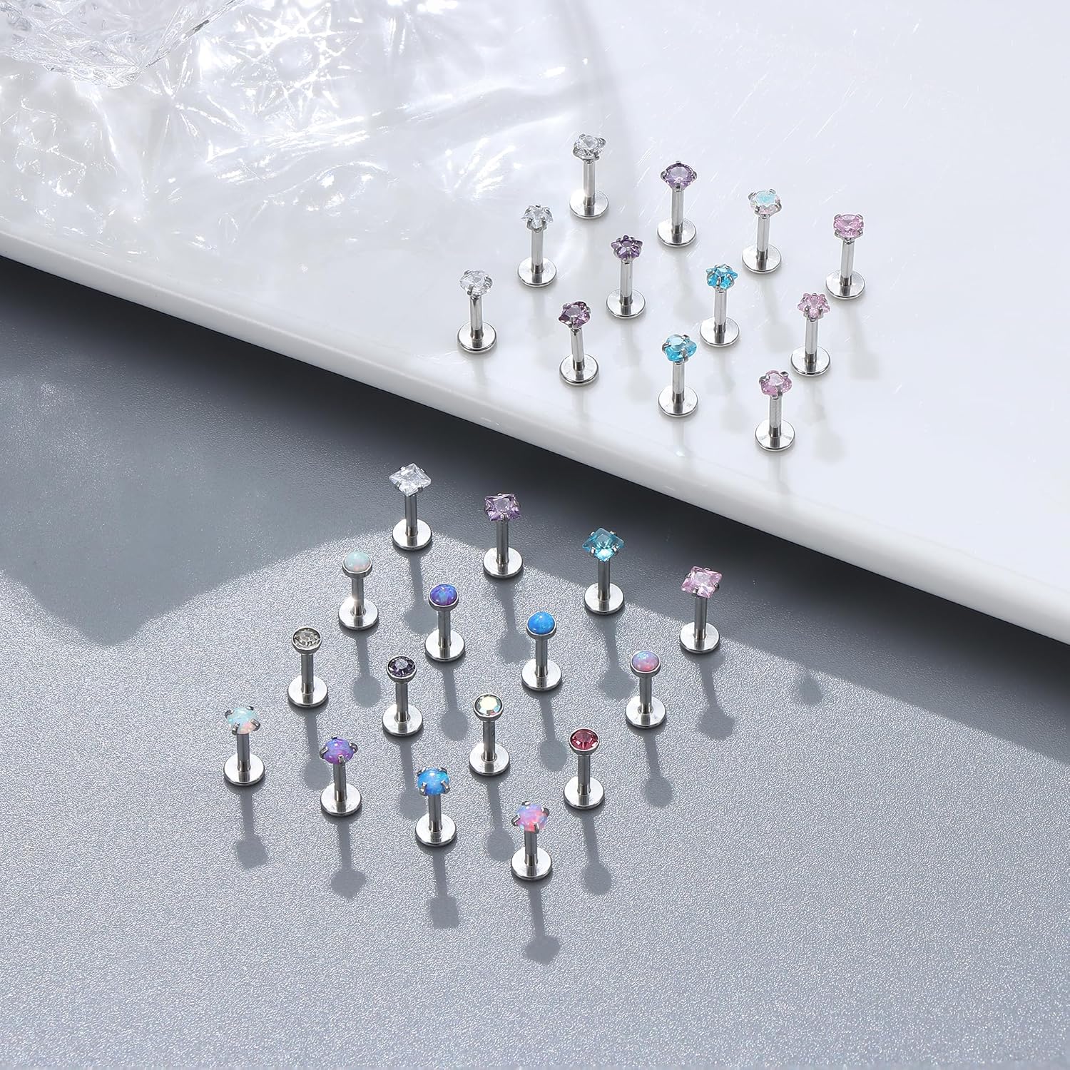 Besteel 28Pcs Threadless Nose Rings Studs Set Surgical Steel Lip Nostril Labret Medusa Piercing Jewelry Push in Tragus Conch Helix Flat Back Earrings for Women Men 16G 18G 20G 6/8mm - Image 7