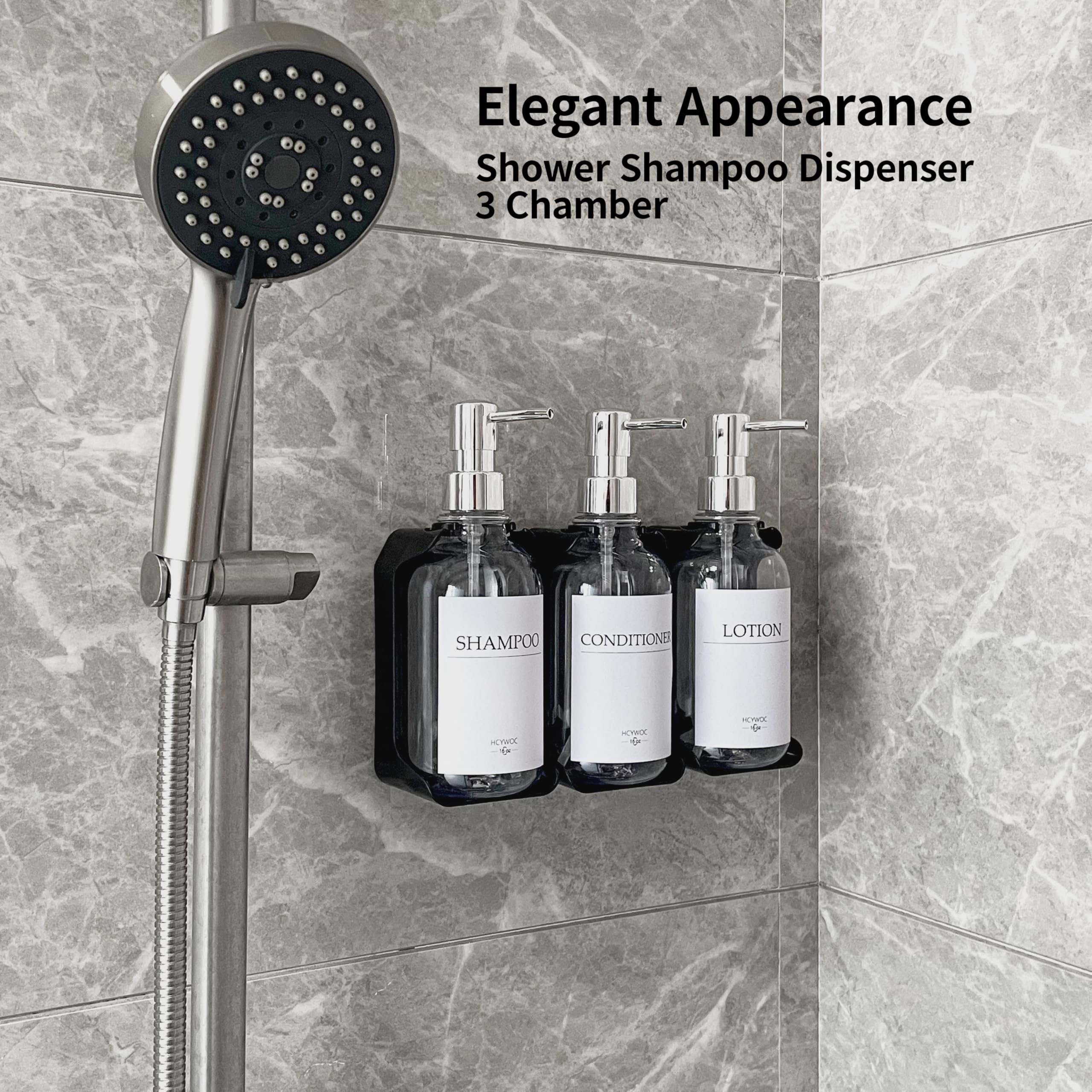 Dispenser per shampoo e balsamo, dispenser di sapone da doccia con 16 etichette impermeabili, dispenser per shampoo per parete doccia, dispenser per doccia a 3 camere senza trapano, 500 ml,