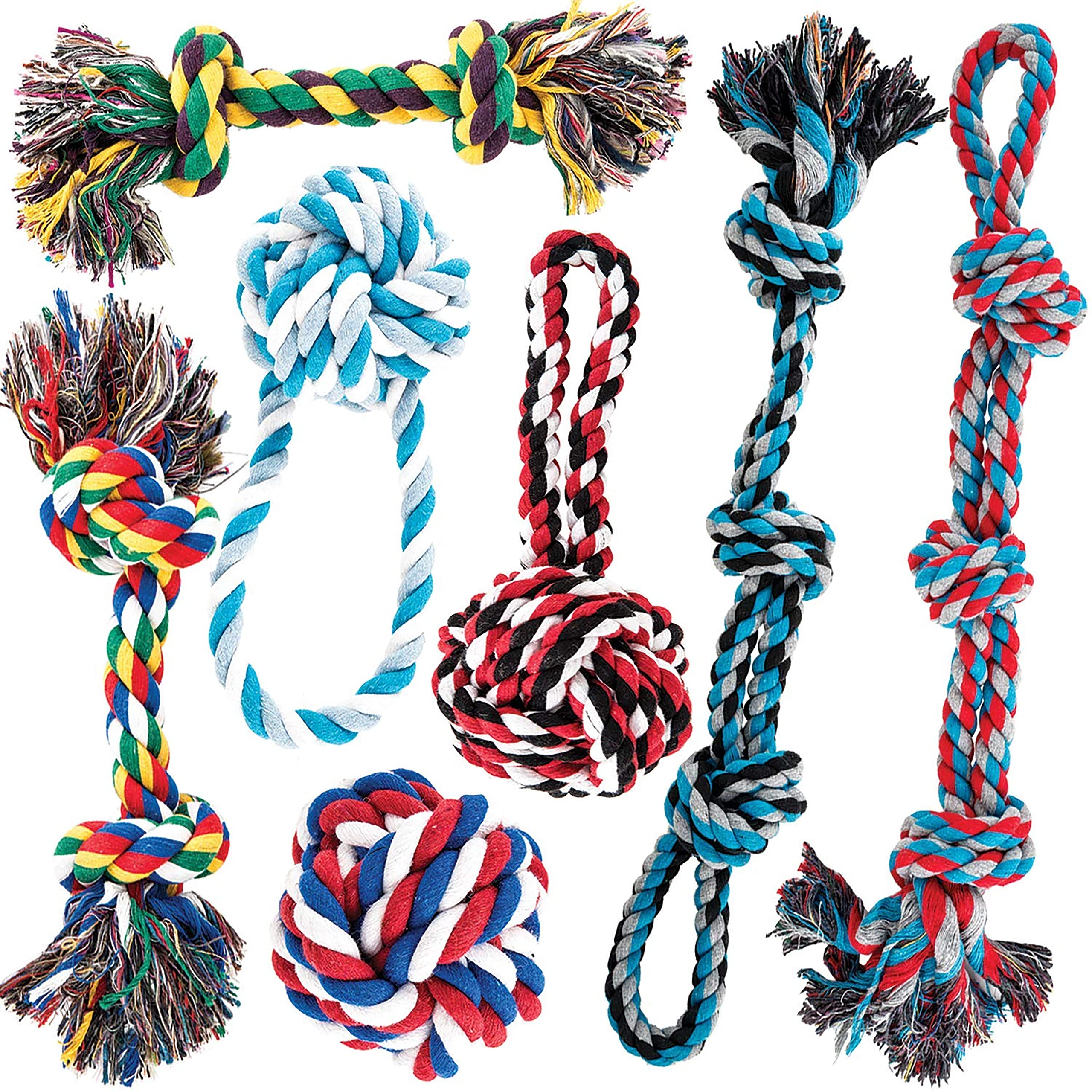 AMZpets Dog Toy Set for Large Dogs and Aggressive Chewers - 7 Nearly Indestructible Cotton Chewing Ropes. Tough Durable Heavy Duty Dental Chew Toys Kit for Big Breeds Puppy Teething Tug of War Play.