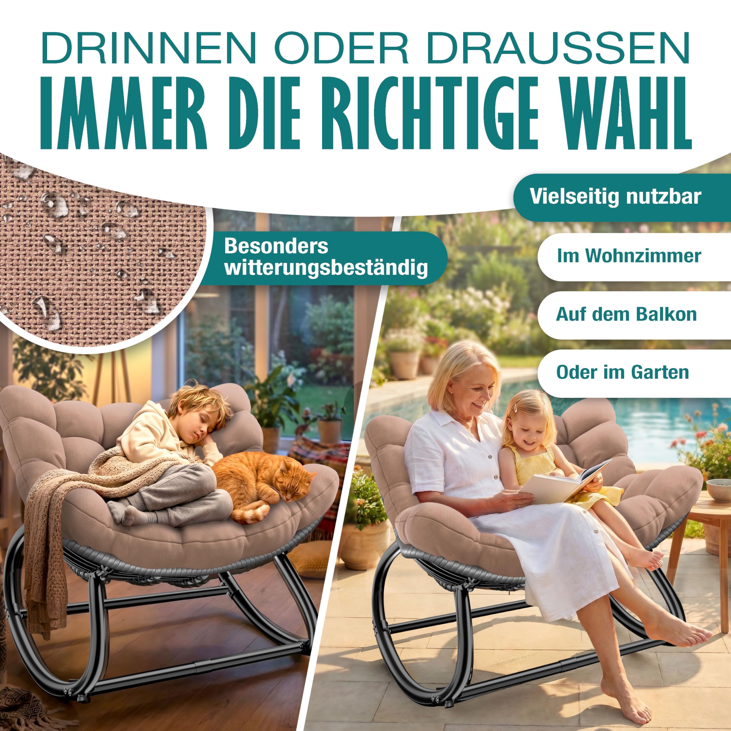 KESSER Mecedora ergonómica para interior y exterior, carga máxima de 120 kg, sillón relax con pies antideslizantes, resistente a la intemperie