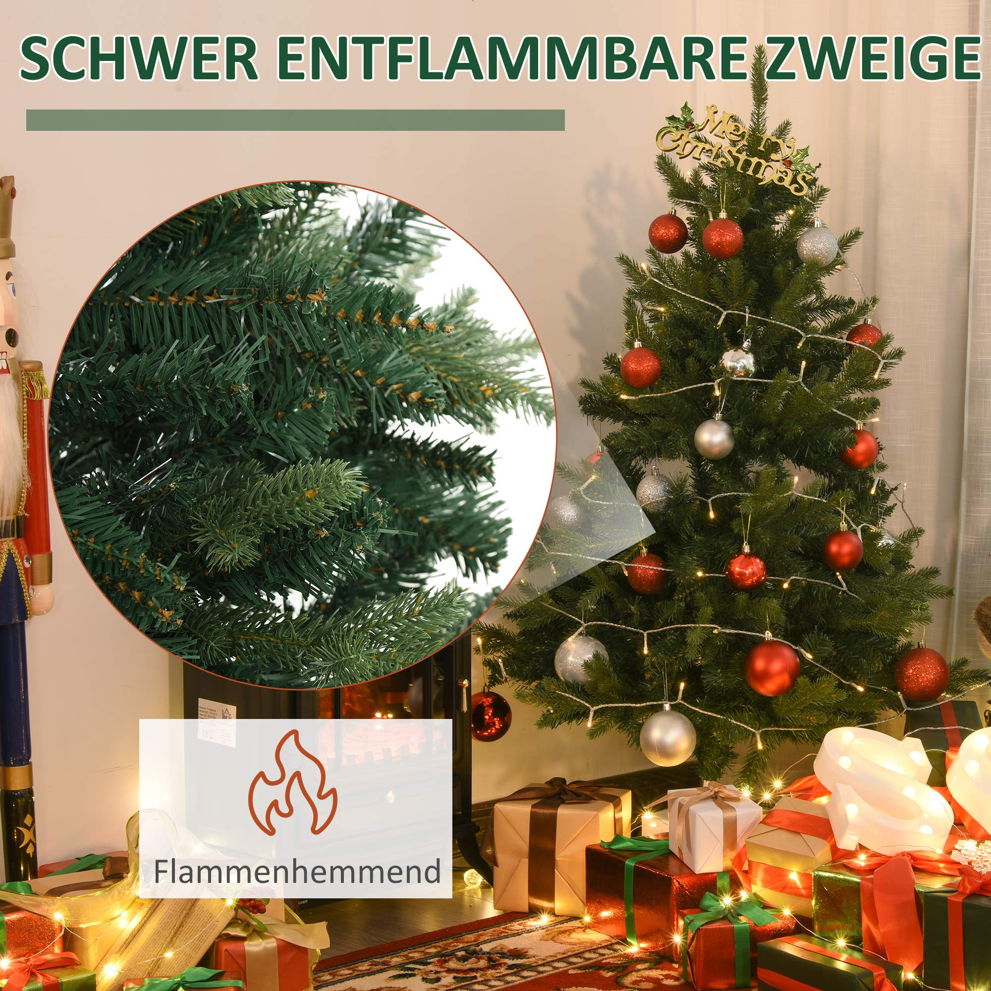 HOMCOM Künstlicher Weihnachtsbaum 120 cm mit 657 Spitzen Metallständer