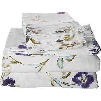 Tribeca Living 100% Cotton Flannel Sheet Set - 200 GSM, Deep Pocket, Ultra Soft & Cozy, California King, Floral Printed