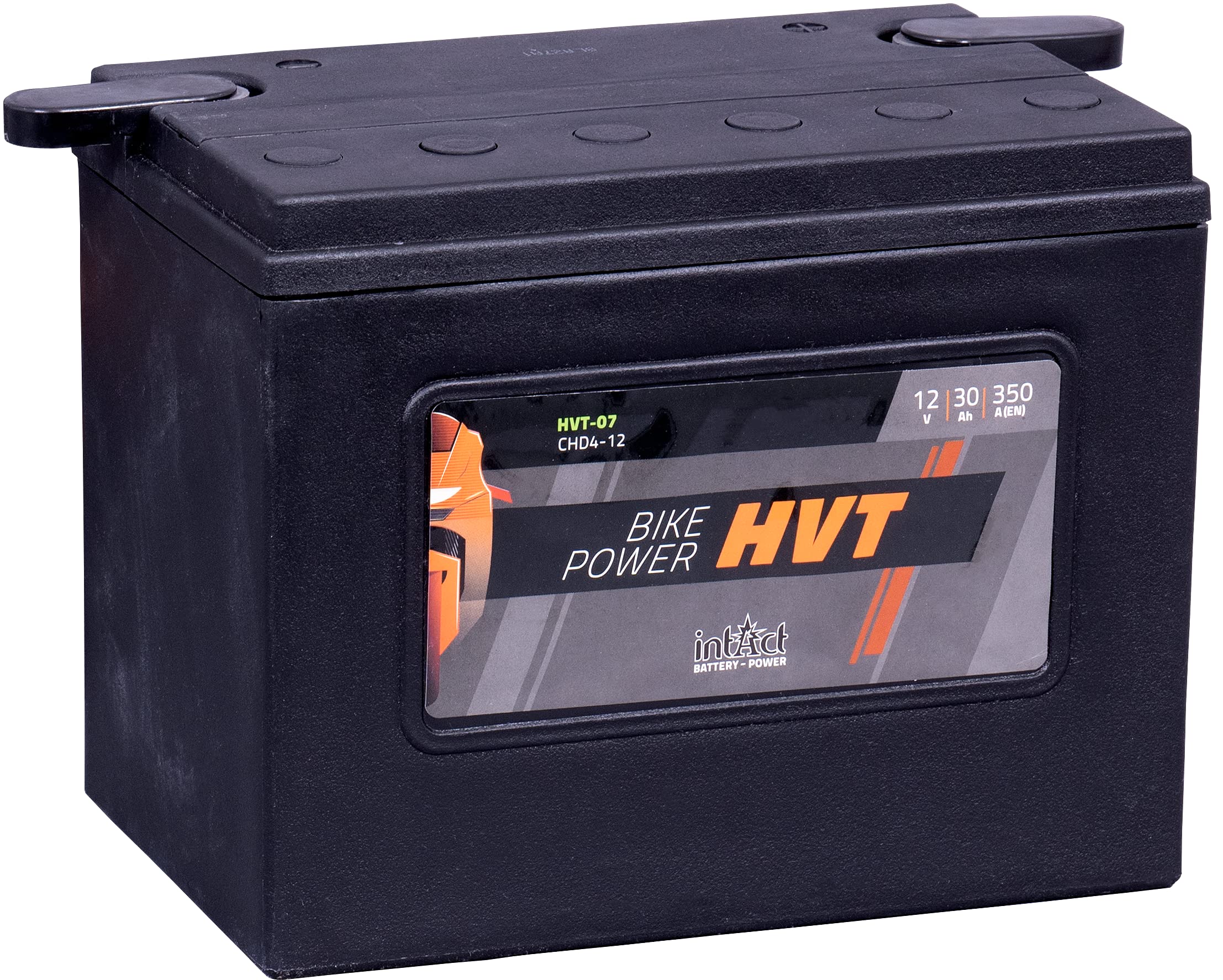 intAct - Bike-Power HVT-07, CHD4-12 Batería de moto AGM 12V 30Ah 350A (ES), batería AGM para scooter, moto, quad, tractor de césped y muchos más, batería sin mantenimiento y a prueba de fugas