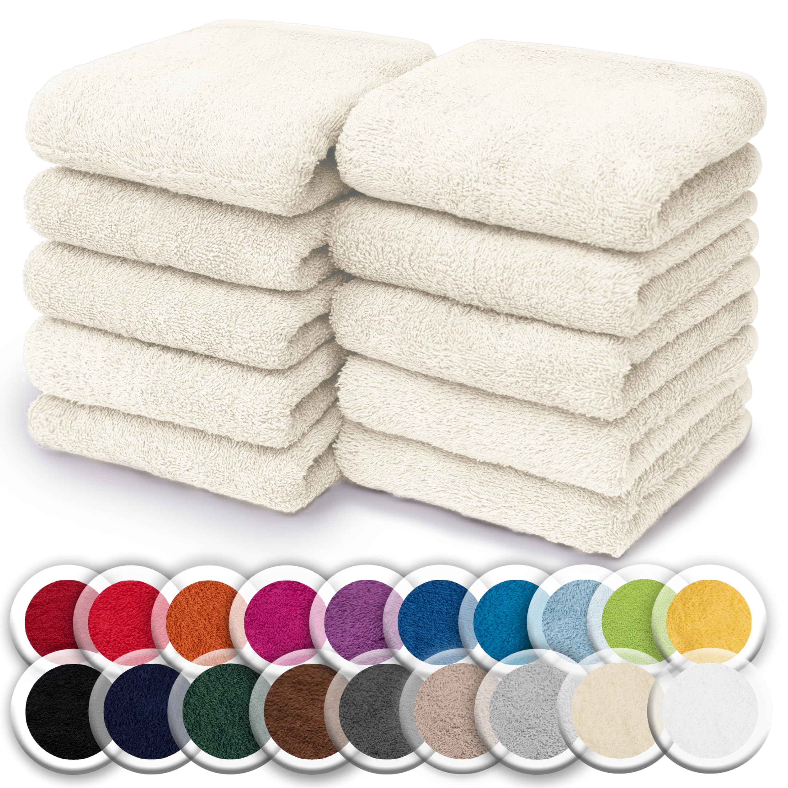 NatureMark 10er-Set Frottee-Waschlappen für Gesicht und Hände – 100% Baumwolle, weich und saugfähig – 30×30 cm, Natur/Creme