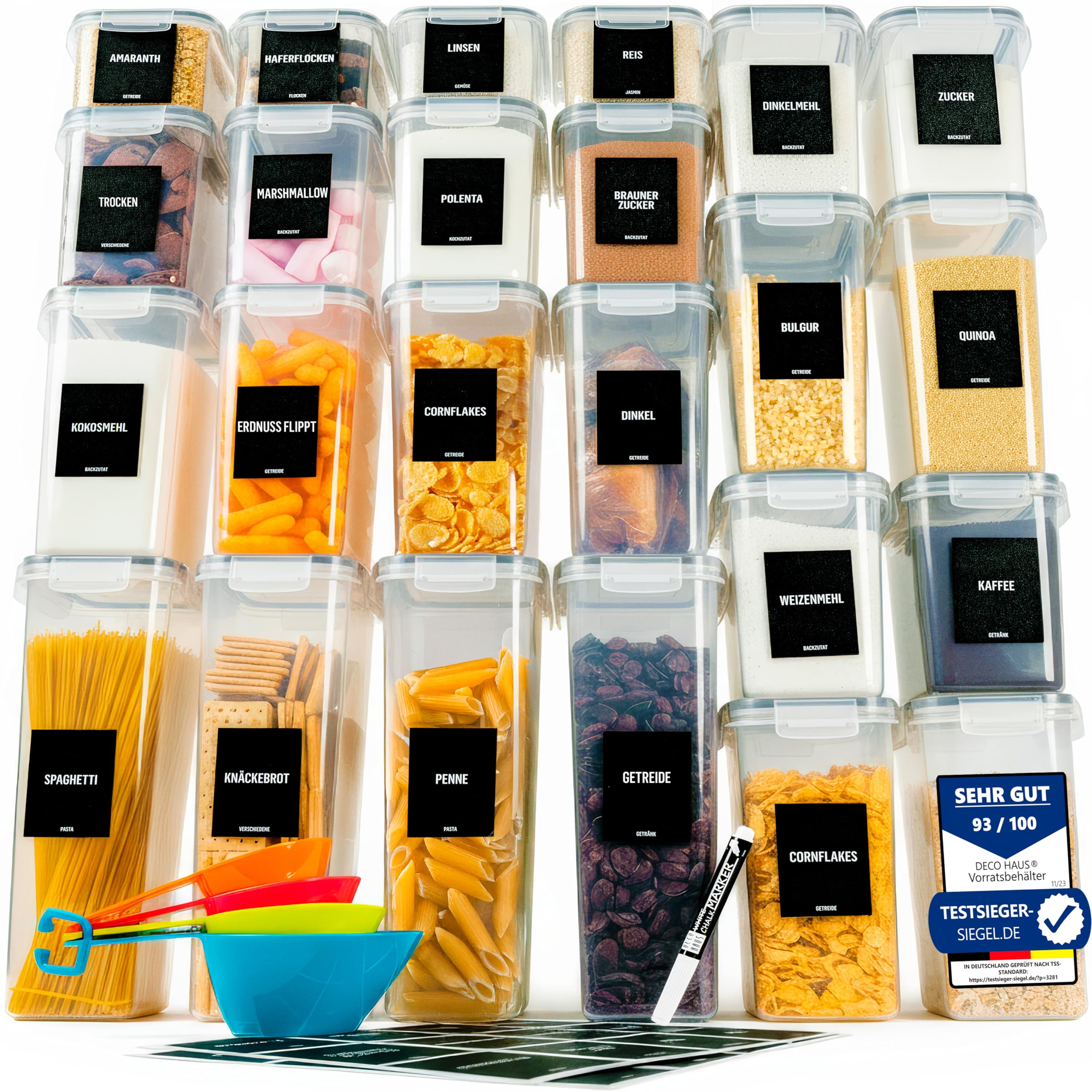 Deco haus Botes Cocina Almacenaje de Plástico - Cajas de Almacenamiento de Alimentos Reutilizables con Tapa Hermética - Recipientes para alimentos Set de 24 -Tarros sin BPA - 0,8L 1,4L 2L 2,8L