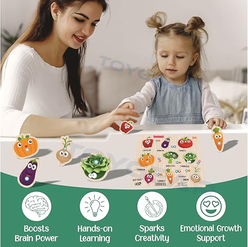 Image of Wooden Vegetable for Kids Learning Toys Puzzle for Brain Training /jorky Cutting Puzzle for Home /School /Non-Toxic /Education Memory Games for Baby Boy and Girl 2+Years Old