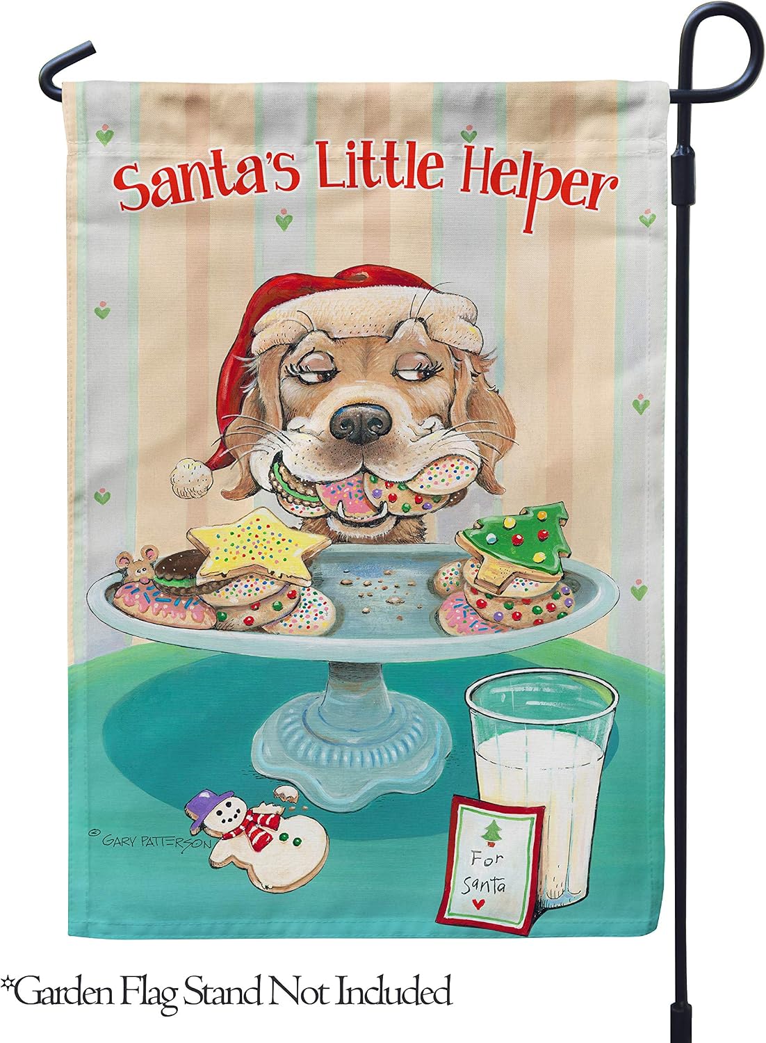 Flagology, Gary Patterson, Santa's Little Helper Pup – Garden Flag 12" x 18", Exclusive Premium Fabric, Christmas, Winter