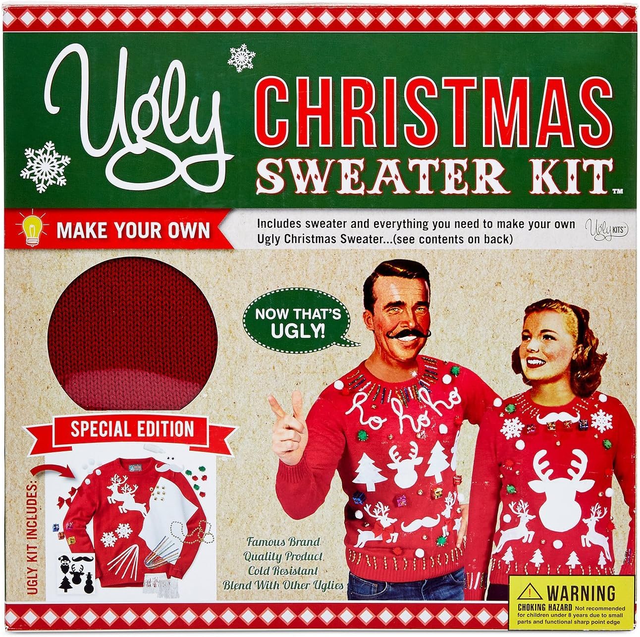 Men's Women's Ugly Christmas Sweater Kit New and Improved(Red,X-Large)