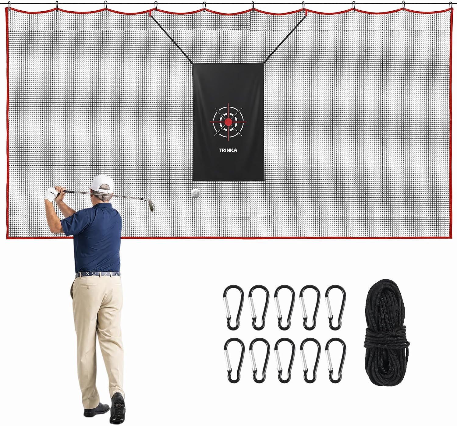Golf Practice Netting, Backyard Garage Hitting Net with Target Cloth | 10FT, 15FT, 20FT Heavy-Duty Driving Net, Indoor Outdoor Multi Sports Training Netting for Golf, Baseball, Soccer, Hockey