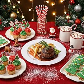 I00000 50Pcs White Plastic Dinner Plates 10 Inch, Premium Disposable Party Plates, Safe and Reusable, Heavy Duty Plastic Plates Perfect for Wedding & Party