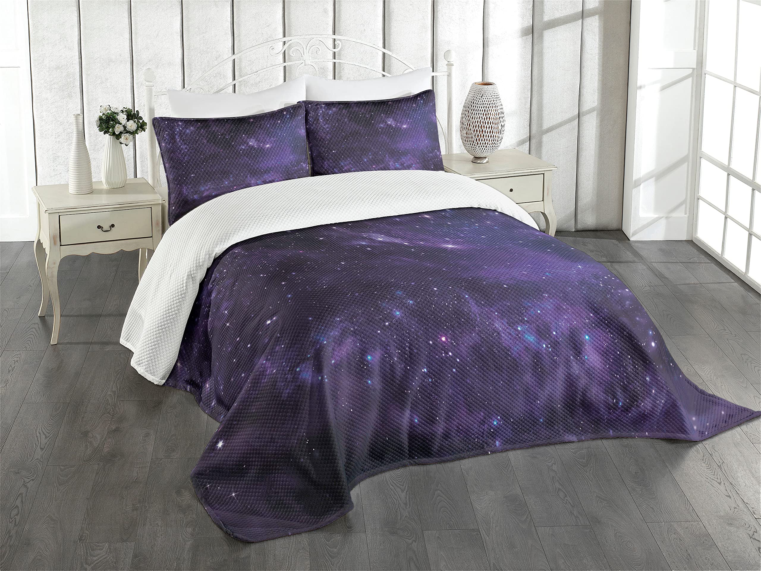 Colcha de galaxia resistente y lavable juego de cama acolchado de 3 piezas para dormitorio