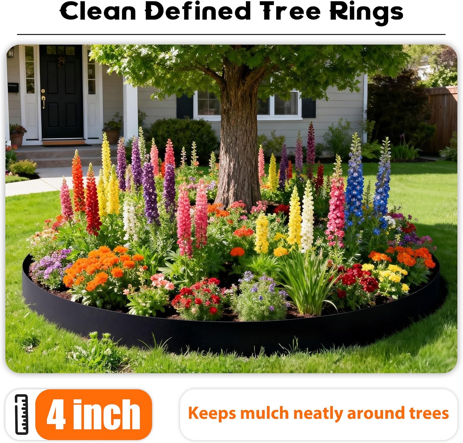 4 inch Tall Landscape Edging Kit 120FT Garden Edging with 210 Spikes for Lawn Edging and Flower Beds (Black, 120FT)