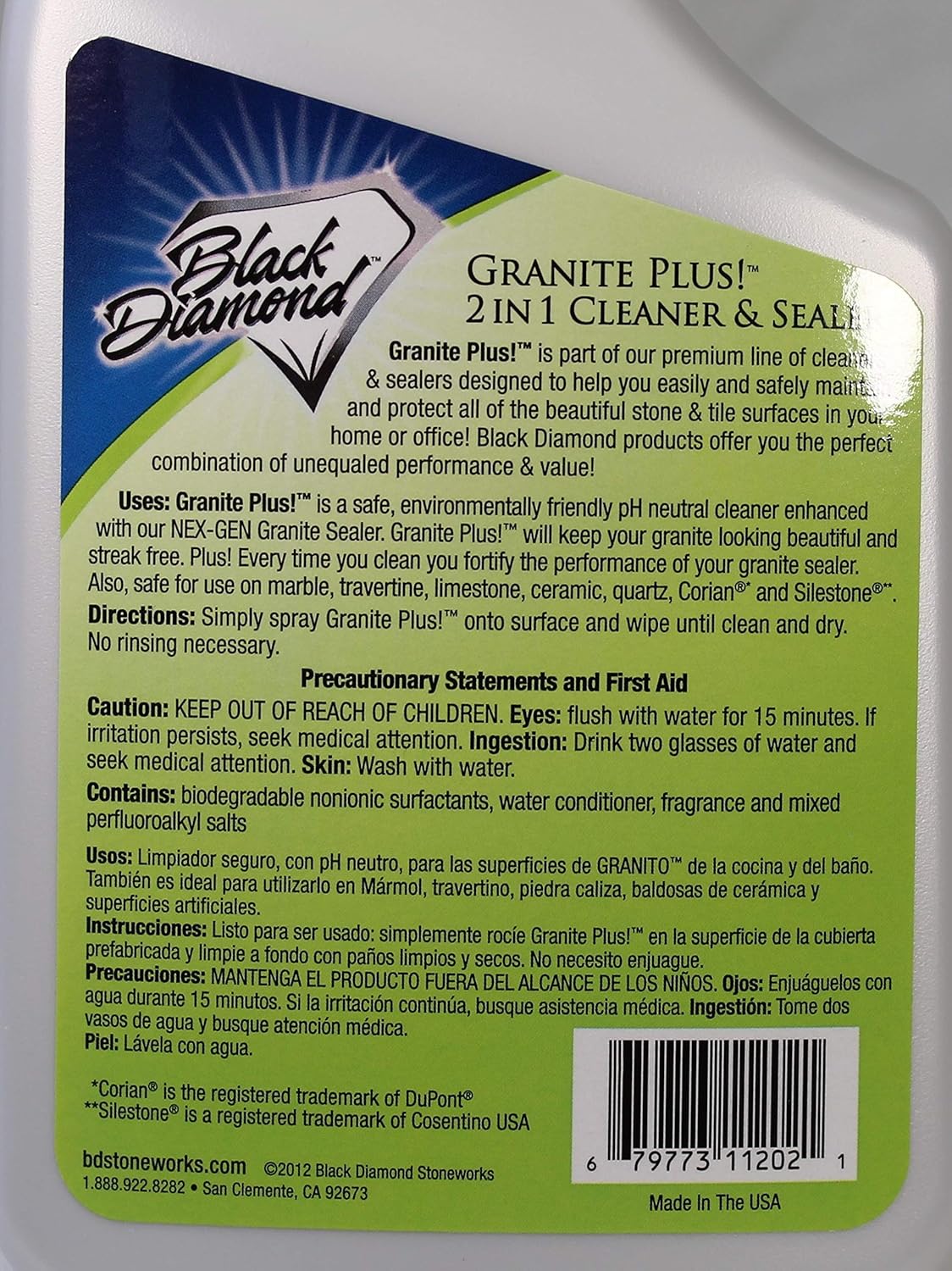 Black Diamond Stoneworks GRANITE PLUS! 2 in 1 Cleaner & Sealer for Granite, Marble, Travertine, Limestone, Ready to Use! (1-Gallon) : Health & Household
