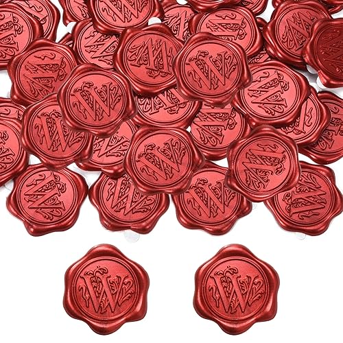 Miniatura 2 de Yoption 50 calcomanías adhesivas para sellos de cera con letra roja metálica, sellos de sobre, sellos de sobre, calcomanías de cera autoadhesivas