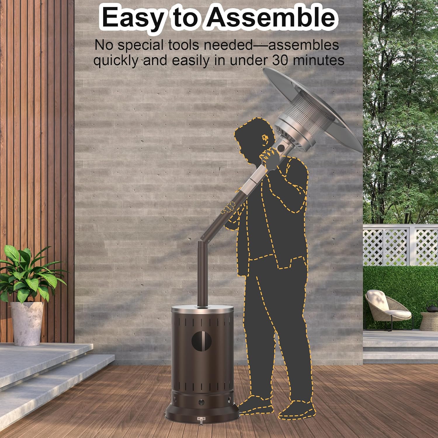 50,000 BTU Patio Heater - Propane Patio Heater with Sand Box, Double-Layer Stainless Steel Burner Space Heater, Outdoor Heaters with Wheels, Used for Garden, Patio and Residential, Brown