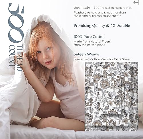 Miniatura 189 de Mayfair Linen Juego de sábanas de 100 % algodón a rayas, tamaño individual, sábanas de damasco de 500 hilos, tamaño individual, juego de 3 piezas