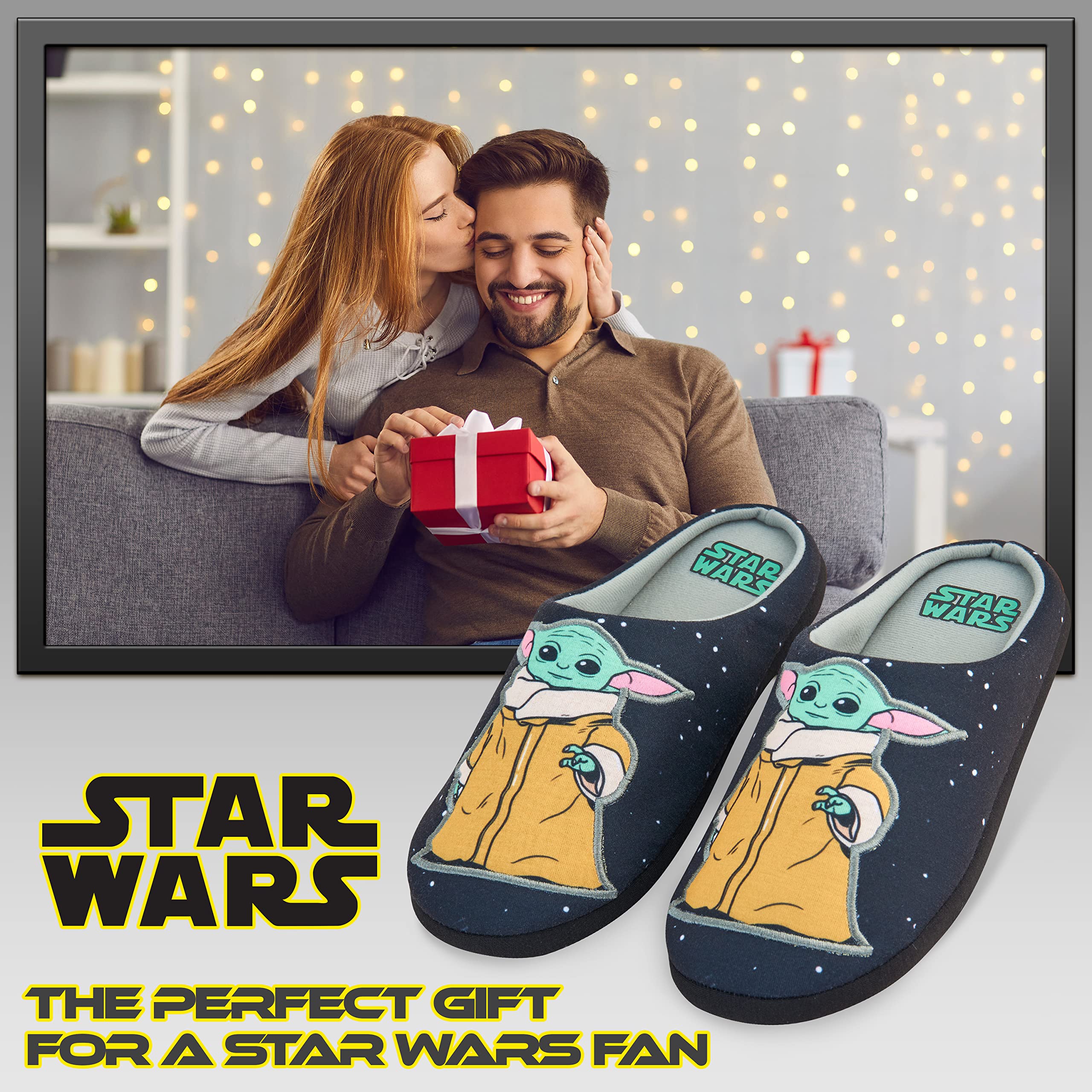 Disney Zapatillas Hombre Casa - Grumpy y Baby Yoda Pantuflas Hombre, Suela Antideslizante, Talla 39-47, Regalos Navidad