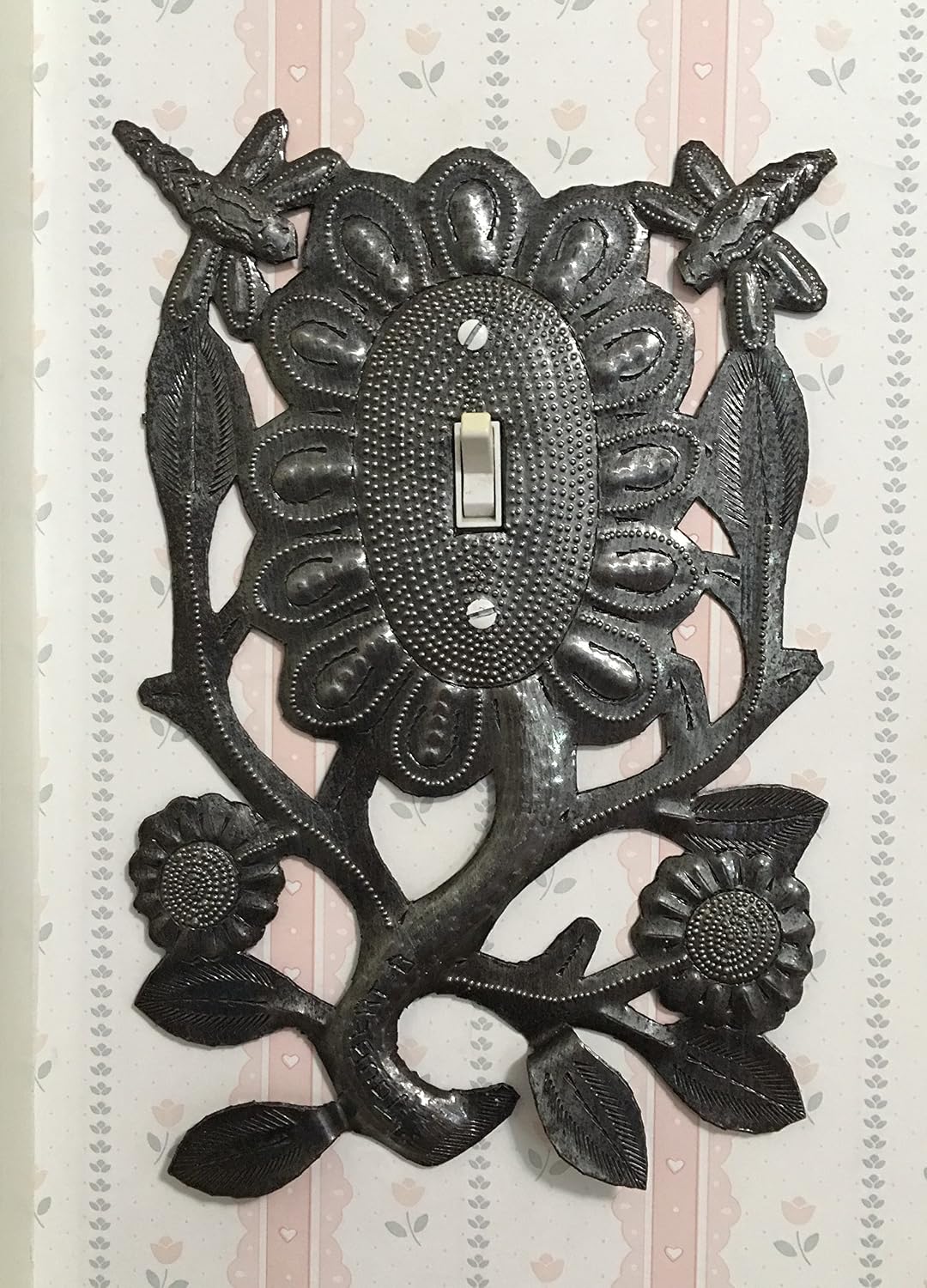 Decorative Flower Switch Plate Cover Recycled Metal Made in Haiti, 5.5 In. x 9 In.