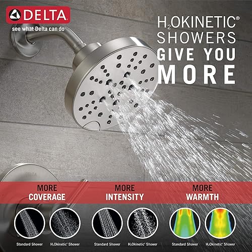 Miniatura 5 de Delta Nicoli Serie 14 H2Okinetic - Juego de grifo para bañera y ducha, juego de cabezal de ducha y mango de níquel cepillado, kit de molduras de