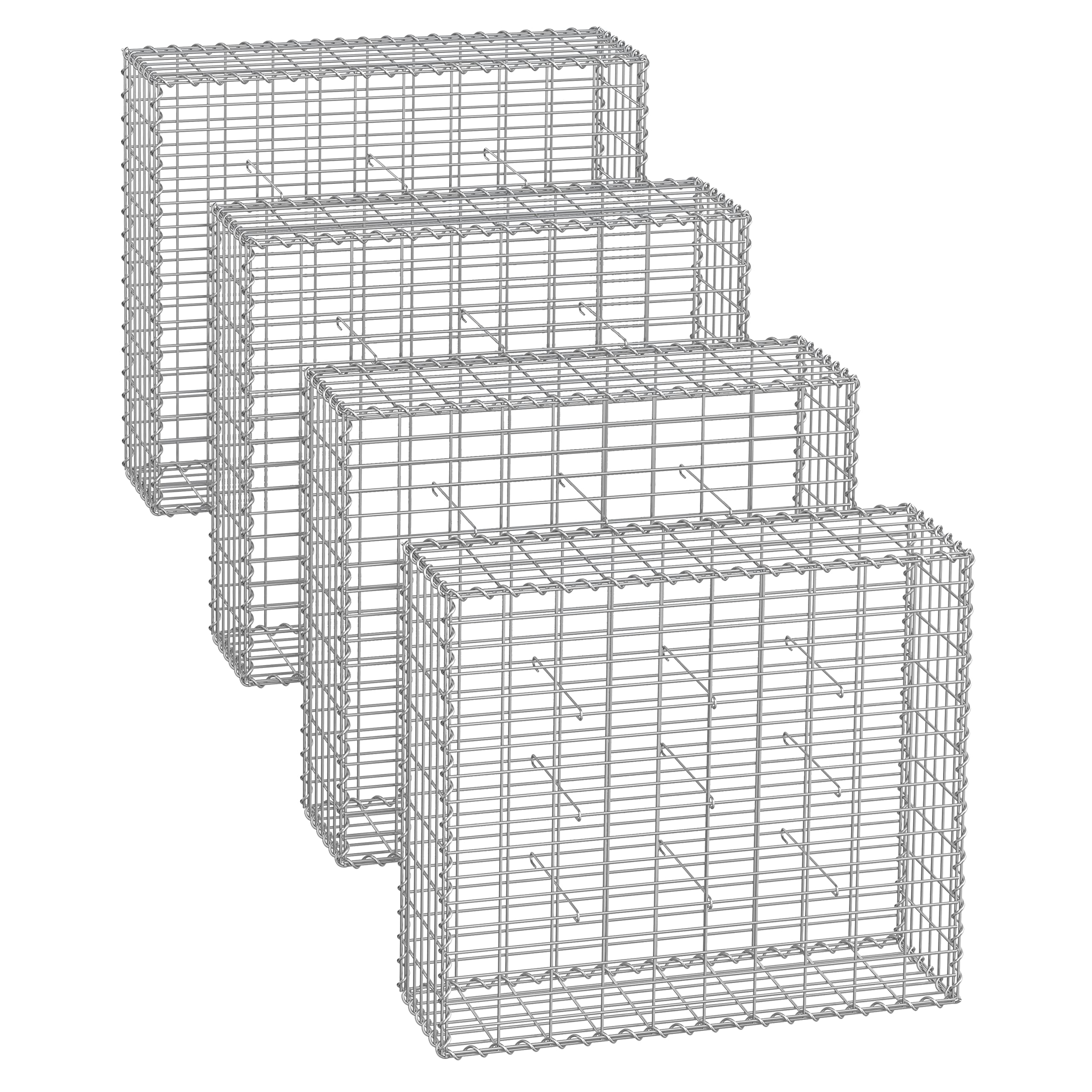 SONGMICS Gabion Baskets, Metal Gabion Cages with 5 x 10 cm Mesh for Stones, Galvanised, Garden Decor Wall Partition, 100 x 90 x 30 cm, Set of 4, Silver GGB493V1