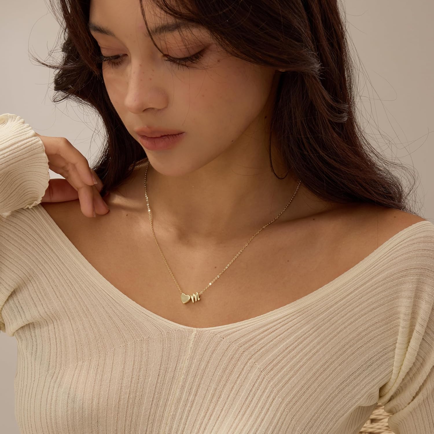 Valentines Gifts Gold Initial Necklaces for Women Trendy 14K Gold Plated Heart Charm A-Z Letter Pendant Necklace Dainty Letter Necklace Personalized Custom Name Necklaces Women's Jewelry Gifts - Image 3