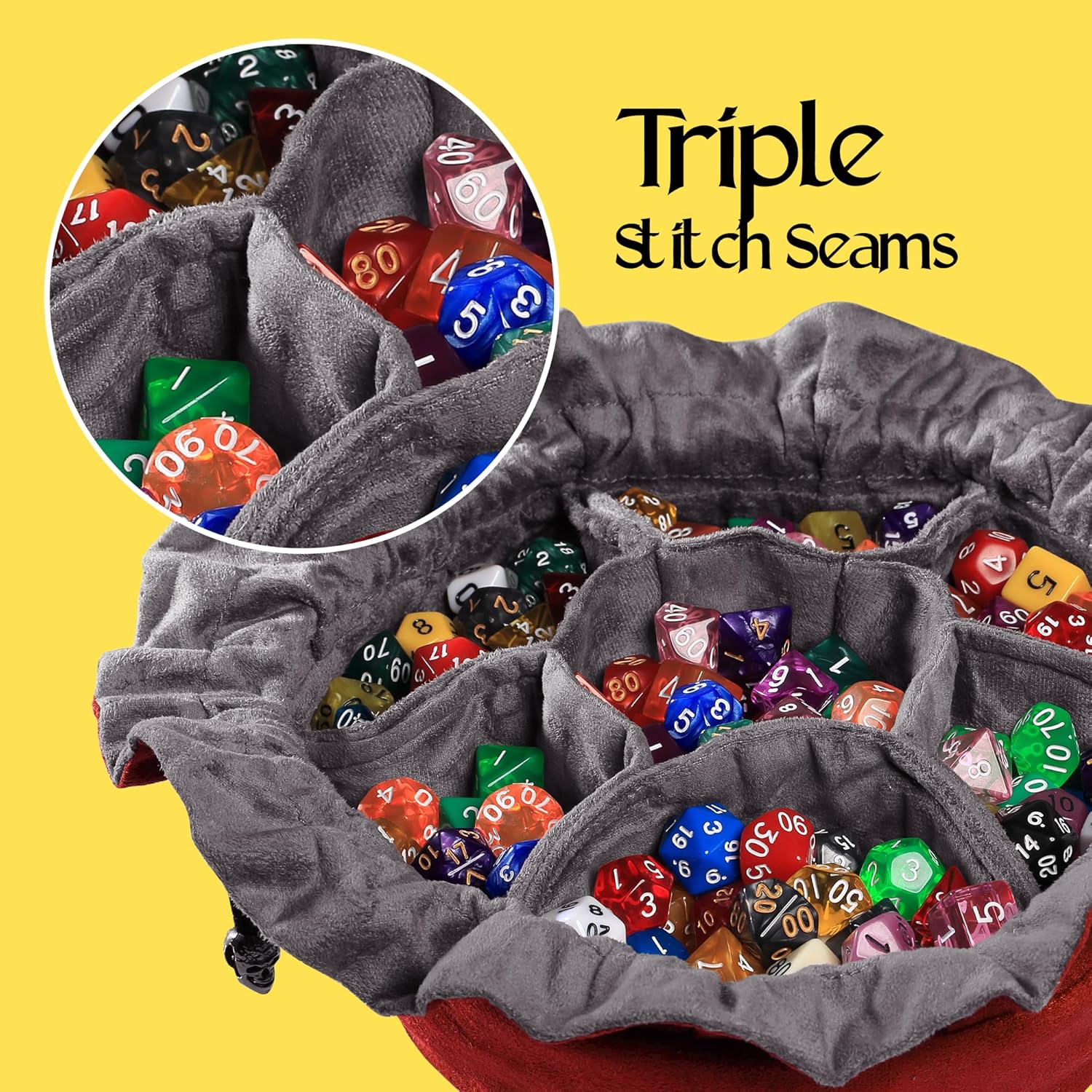 CardKingPro Immense Dice Bags with Pockets - Red - Capacity 150+ Dice - Great Organizer for Dice Hoarders, Perfect for Dungeons and Dragons [Patented Design]