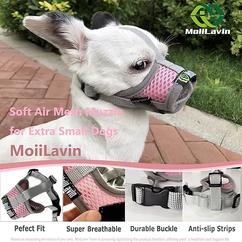 Vista 9 de Bozal para perros pequeños, XS para aseo y masticar, bozal de malla suave, sin ladridos, ajustable para evitar que se coman heces (color negro)