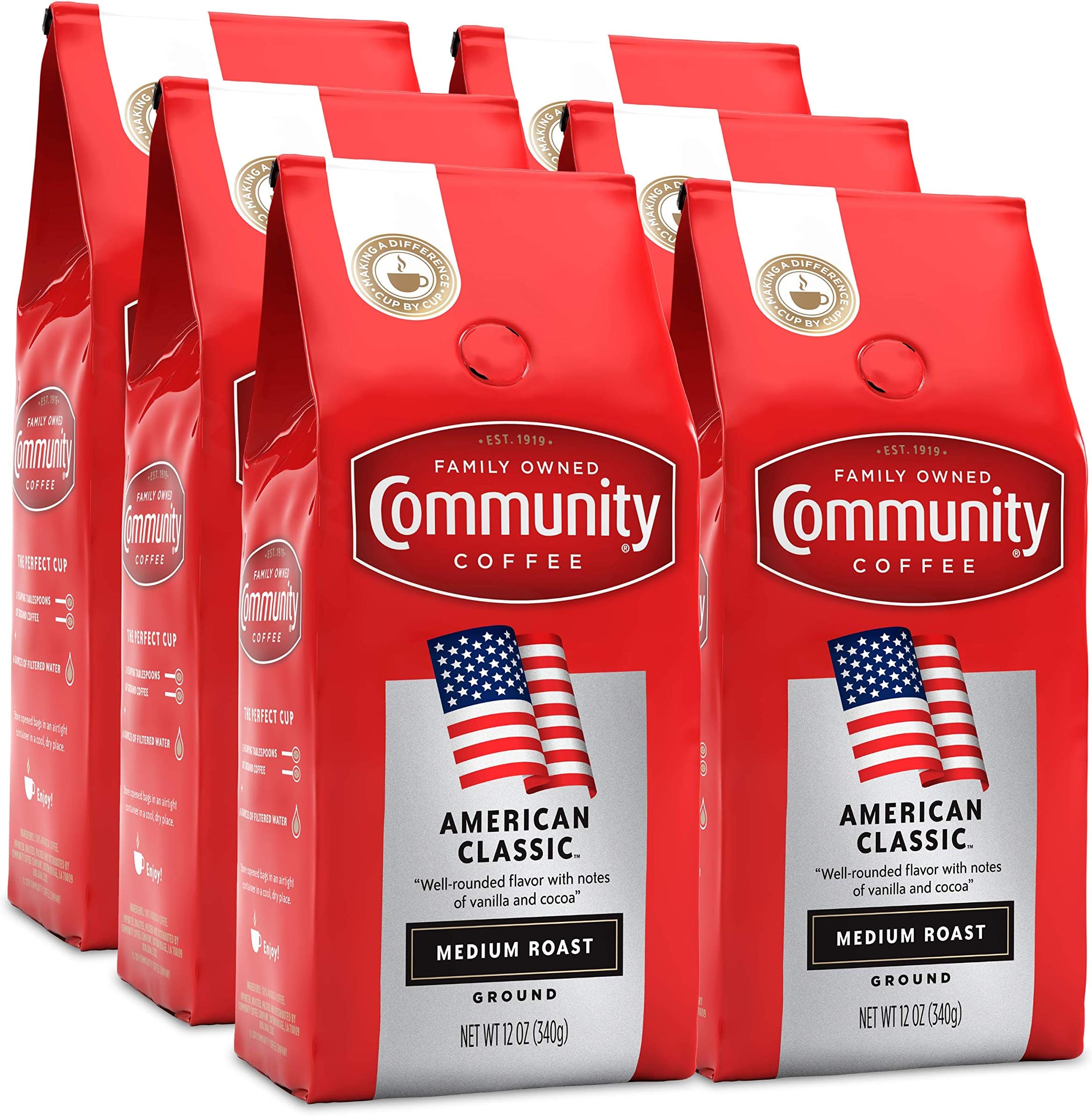 American Classic, 72 Ounces Ground Coffee, Medium Roast, 12 Ounce Bag (Pack of 6)