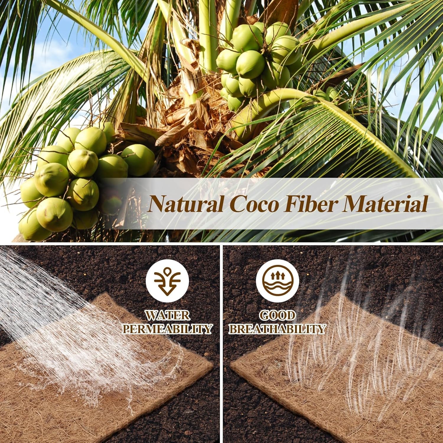 Natural Mulch Roll for Landscaping 240" X 6.3" Coconut Fiber Liner Mulch Mat with 32 U-Shaped Steel Stakes, Thick Mulch Roll for Garden Edging Border, Coconut Liners for Planters, Vegetables & Flowers