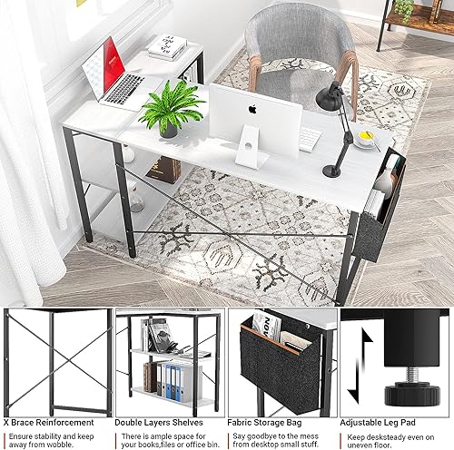 Miniatura 4 de Homieasy Escritorio esquinero pequeño para computadora, en forma de L, 47 pulgadas con estantes de almacenamiento reversibles para estación de