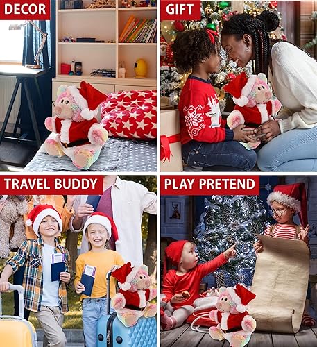 Miniatura 4 de DolliBu Oso de peluche de Papá Noel arcoíris  Disfraz de animal salvaje súper suave con traje de Papá Noel rojo, bonito regalo de vida silvestre,