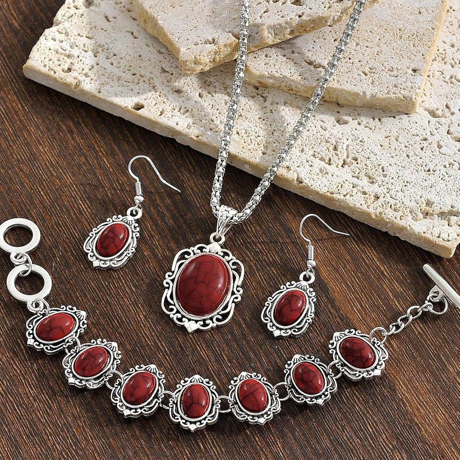 Western Jewelry for Women Turquoise Jewelry Set Boho Necklace Bracelet Set Vintage Country Statement Accessories Trendy Gifts Western Outfit Accessories for Women - Image 7