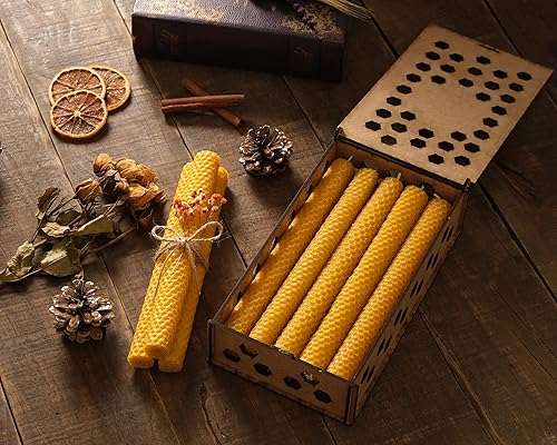 Miniatura 9 de FLAPINKO - Juego de velas de cera de abejas hechas a mano, 6 piezas, orgánicas, naturales, puras, mecha de algodón, textura de panal, juego de