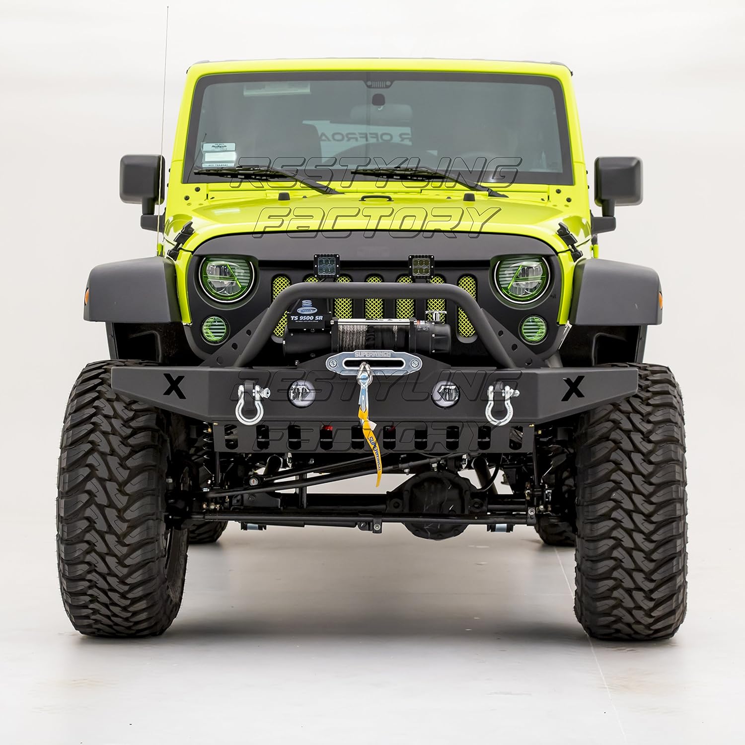 Rock Crawler Front Bumper with Skid Plate, D-Ring and Winch Plate Ready&OE Fog Lights Hole-Textured for 07-18 Wrangler JK