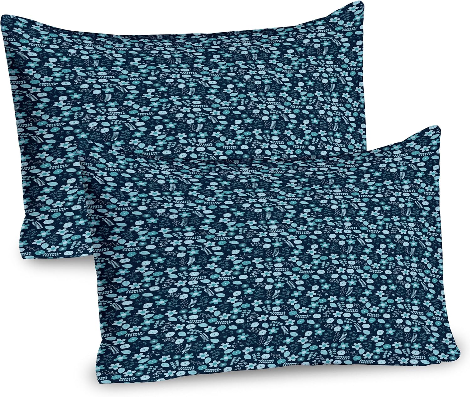 Ambesonne Botanic Pillow Sham Set of 2, Forest Bouquets Blossoming Flora Petals Growth Pastel Mother Nature, Quality Microfiber Bedding Item for All Seasons, 26" x 20", Turquoise and Petrol Blue