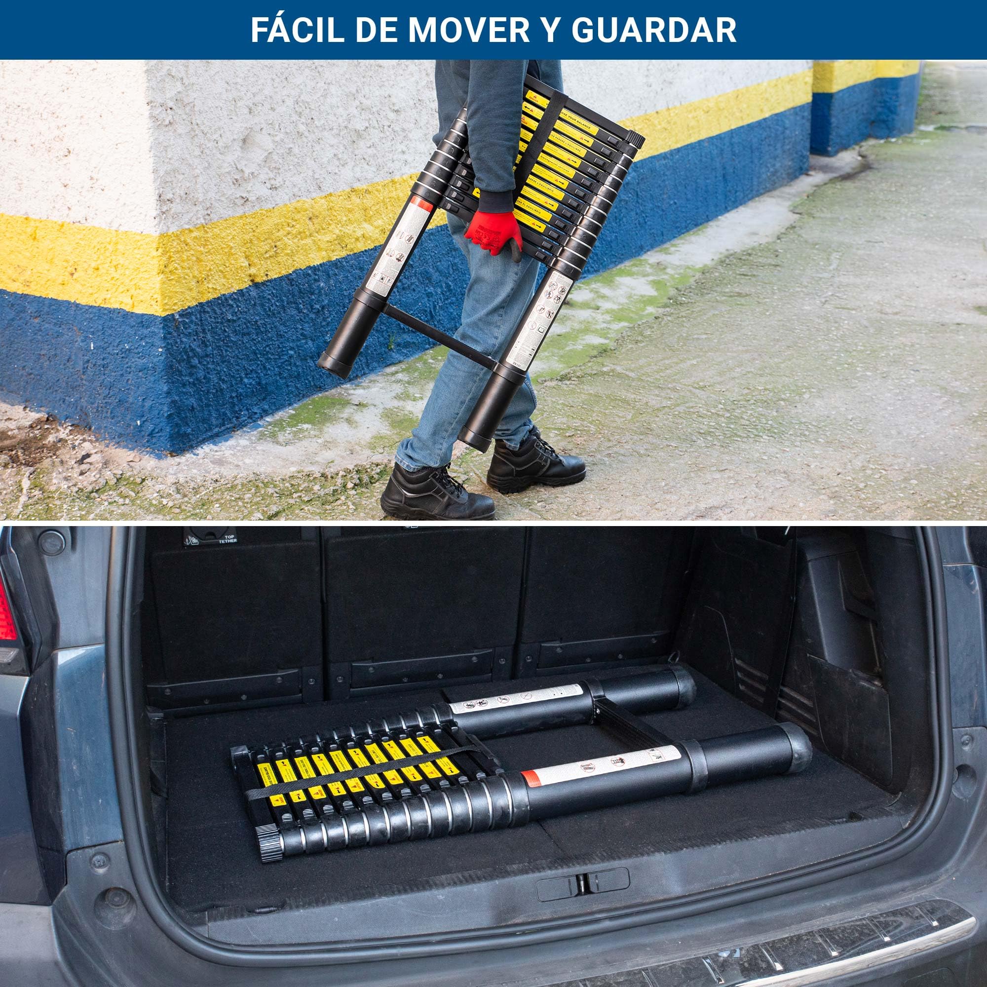 HOSTRÖM Escalera telescópica de 4,1 m TELESCOO14, Aluminio, Plegable, Extensible, Altura máxima de Trabajo 5 m, Norma EN131, garantía de 5 años.