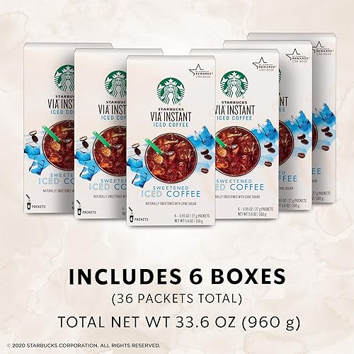 Miniatura 4 de Starbucks VIA - Paquetes de café instantáneo tostado medio, café helado endulzado, 6 cajas (36 paquetes en total)